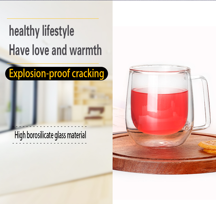 LOGO Custom Glassware Manufacturer Unbreakable Clear Borosilicate Double Wall Glass Tea Cup With Handle
