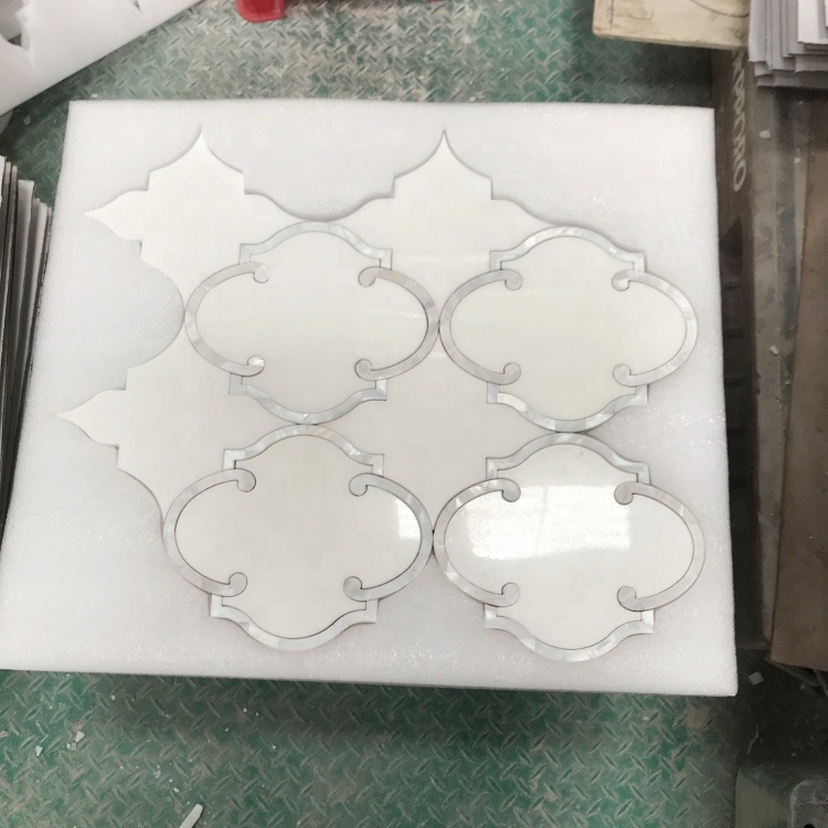 thassos white marble mix shell tile lantern waterjet mosaic for wall