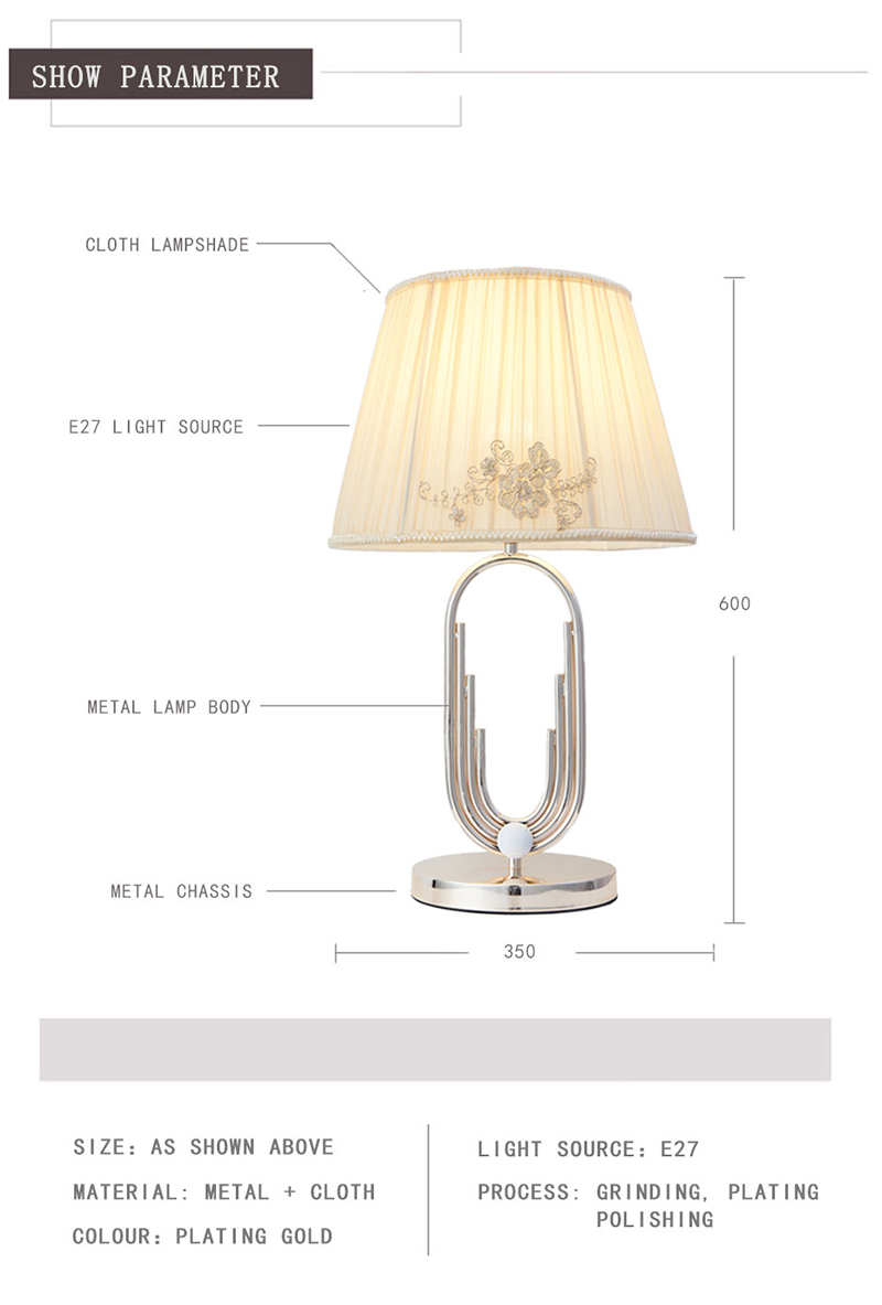 Hotel decoration engineering lamp LED table lamp Modern bedroom bedside metal+cloth lampshade table lamp