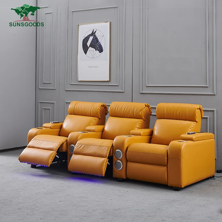 Custom Leather Theatre Headrest Power Recliner, Home Theatre Reliner Seating Sofa, Theatre Sectionals Furniture