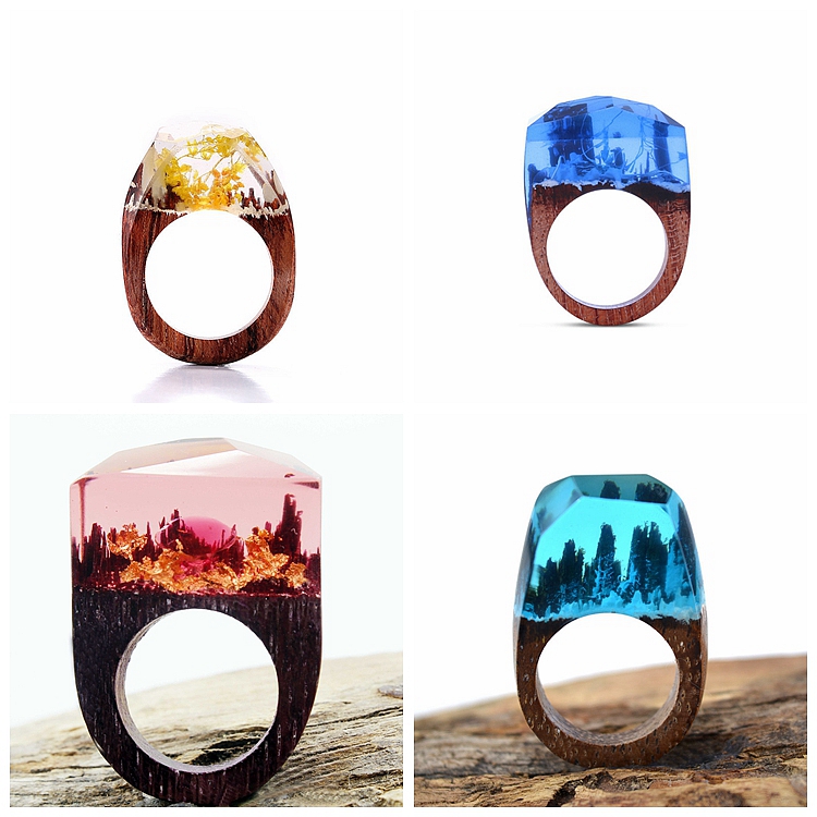 Fashion Resin Wood Rings, Black Forest Fangorn Parts Tree Film Resin Wood Ring