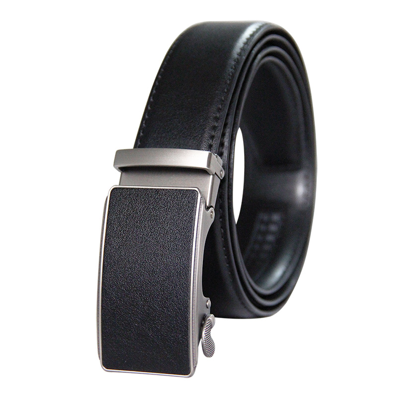 Men/’s Leather Ratchet Belt with Vertical Panes Automatic Buckle
