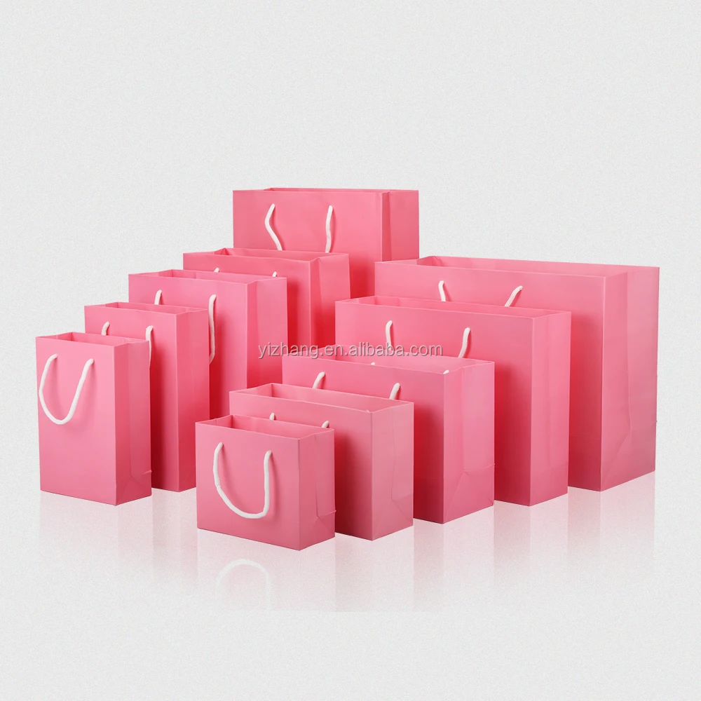 Hot Selling 10*12*6 cm Plain Pink Kraft Paper Doll Packaging Gift Bags with Rope Handle
