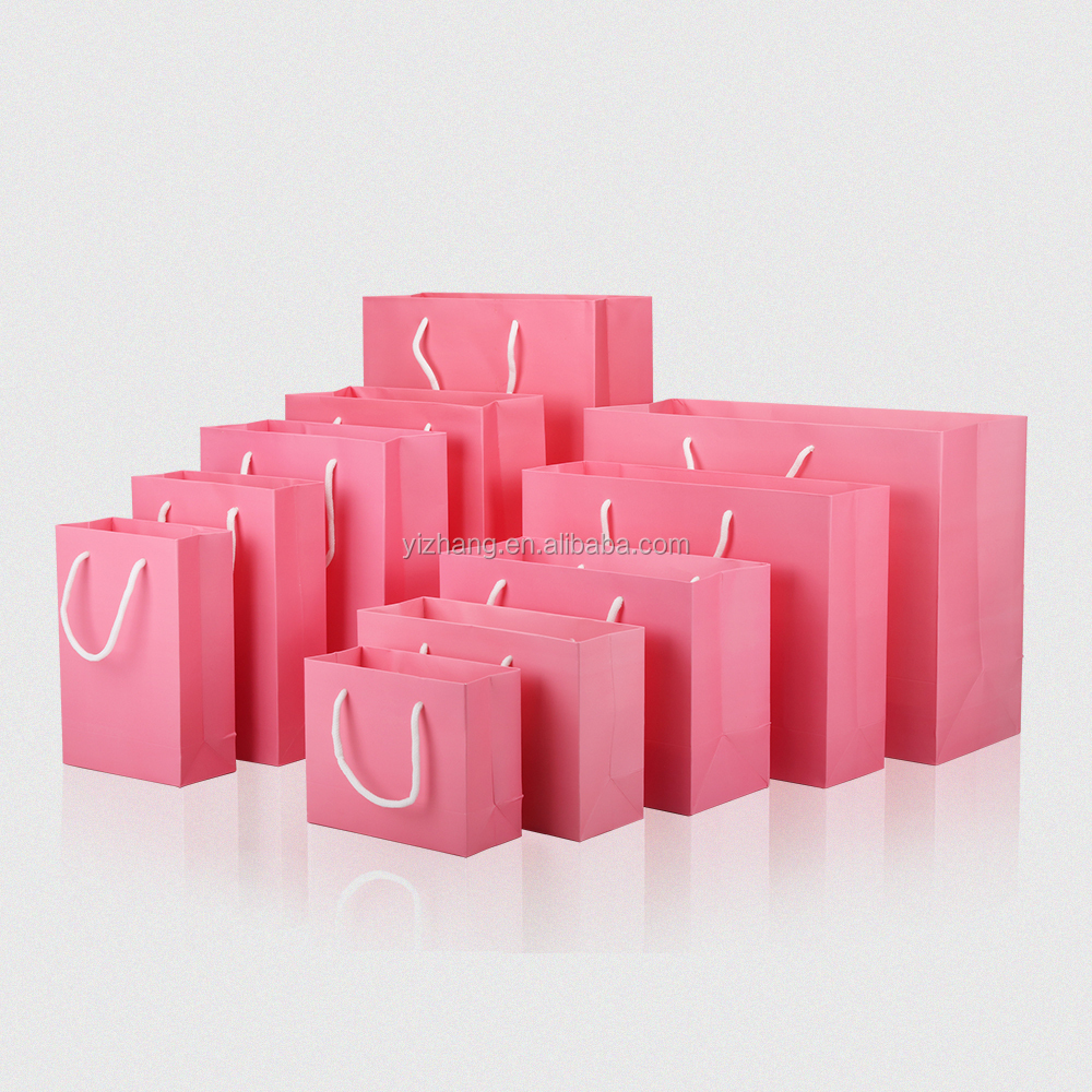 Hot Selling 10*12*6 cm Plain Pink Kraft Paper Doll Packaging Gift Bags with Rope Handle
