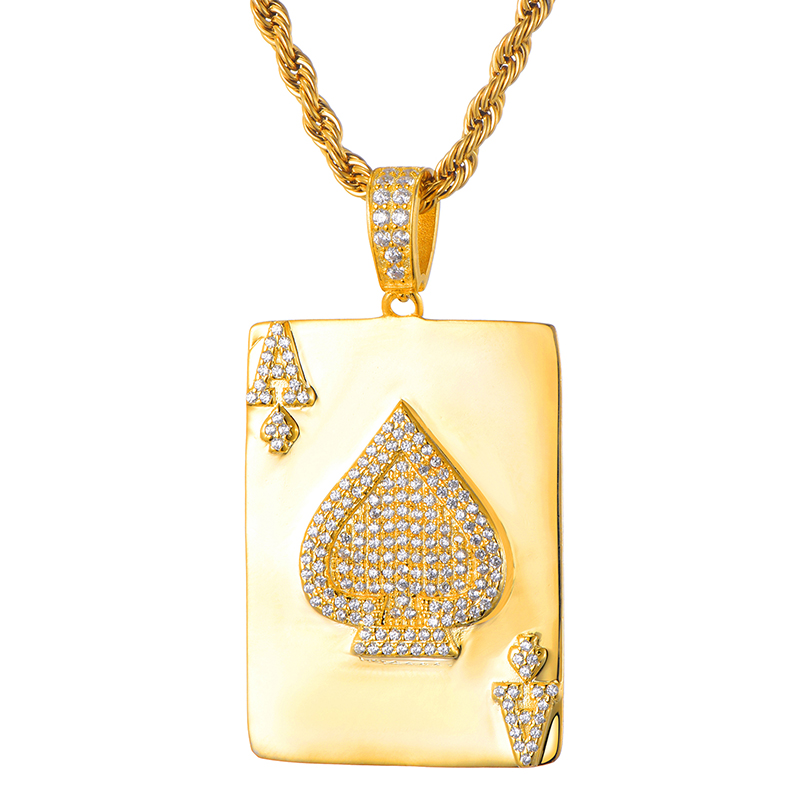 22mm Silver Yellow Plated Lucky Ace Of Spades Pendant