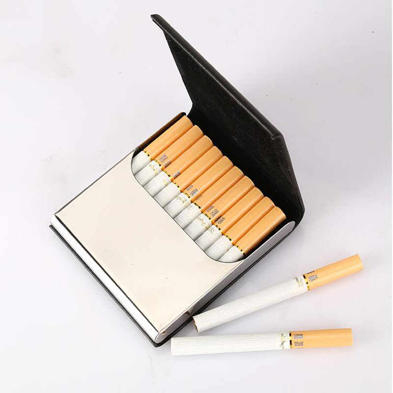 Стильные джентльменские 10 шт. держатели для сигарет, табачные коробки, нержавеющая сталь, искусственная кожа, индивидуальный портсигар