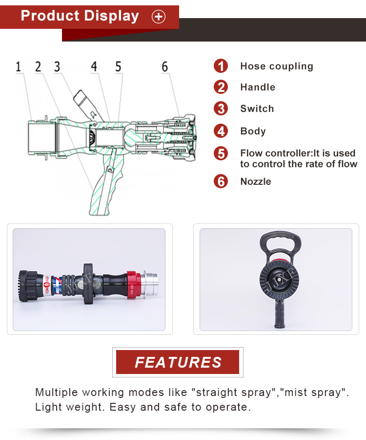 China sale EN certificate firefighters fireman hose nozzle factory