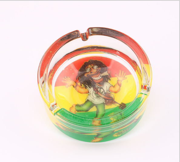 Haonai 10.5cm custom glass cigar ashtray with printed sticker