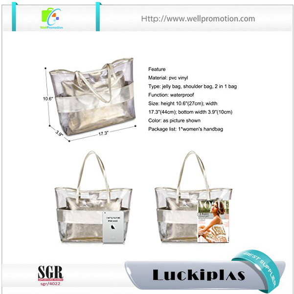 حقائب حمل شفافة من البولي فينيل كلوريد أنيقة شفافة للنساء ، مجموعة حقيبة حمل للشاطئ