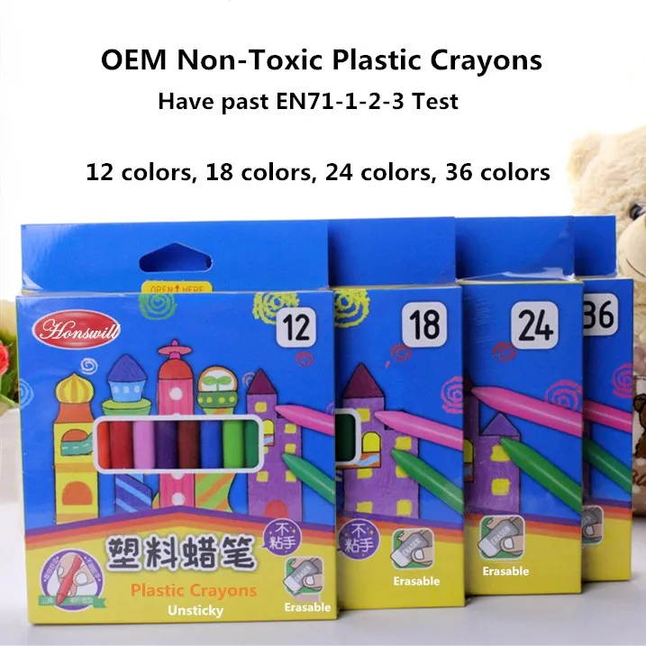 OEM Non-toxic food grade wax colored washable & erasable unsticky plastic crayons