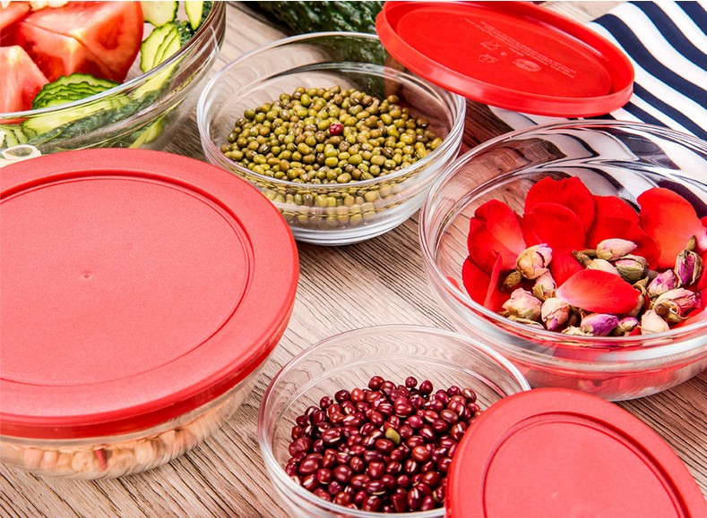 5 pcs glass bowl set with plastic lids glass bowl set fruit glass Mixing Bowl Set