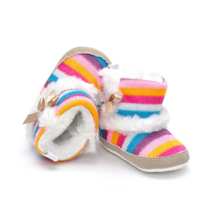 Оптовая продажа, детские зимние ботинки с радужным узором, Детская вязаная обувь Sherpa
