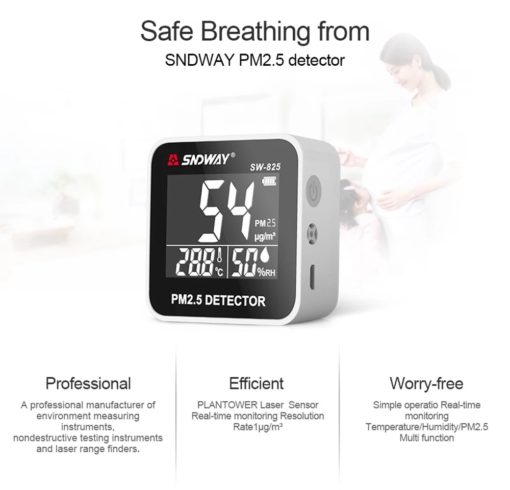 SNDWAY SW-825 Máy Kiểm Tra Ô Nhiễm Máy Theo Dõi Chất Lượng Không Khí Trong Nhà/Máy Dò Không Khí Pm 2.5