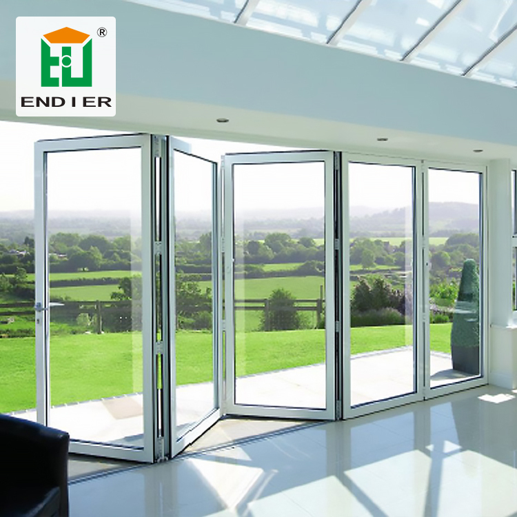 أبواب زجاجية معزولة الأكورديون ادنى باب قابل للطي عازلة للصوت من الألومنيوم الباب الخارجي الأكورديون زجاج قابل للطي