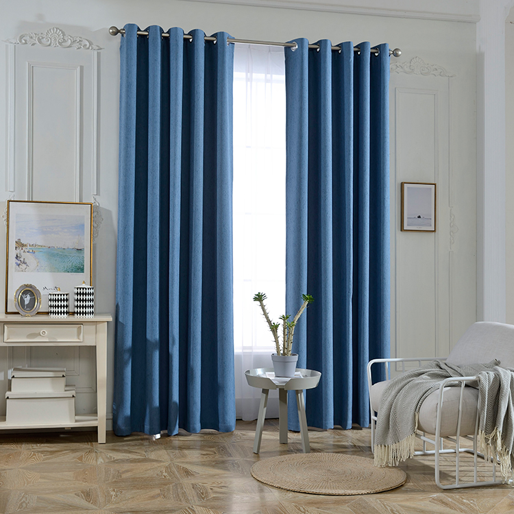 Poliéster azul estilo europeu cortinas, cortina da janela