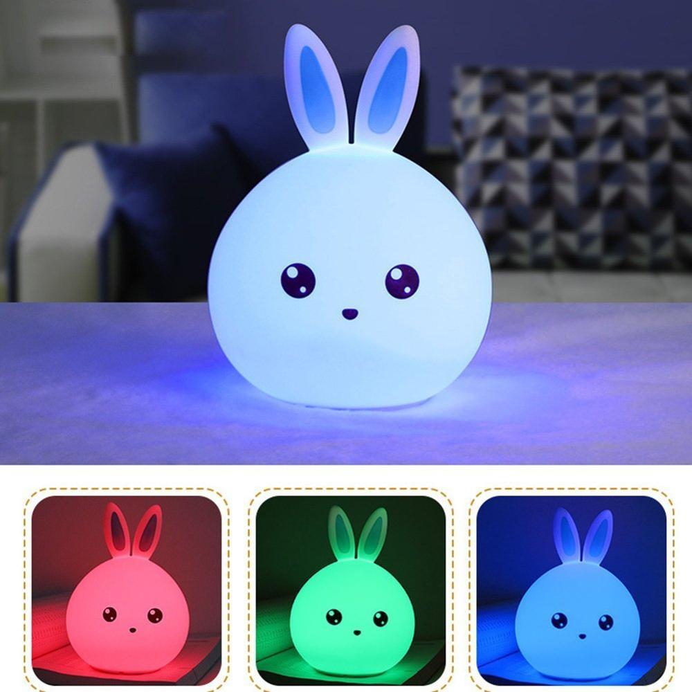 多色可爱兔子可充电 led 硅胶夜灯为儿童