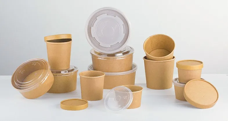 kraft paper noodle cup hot soup bowls with lids