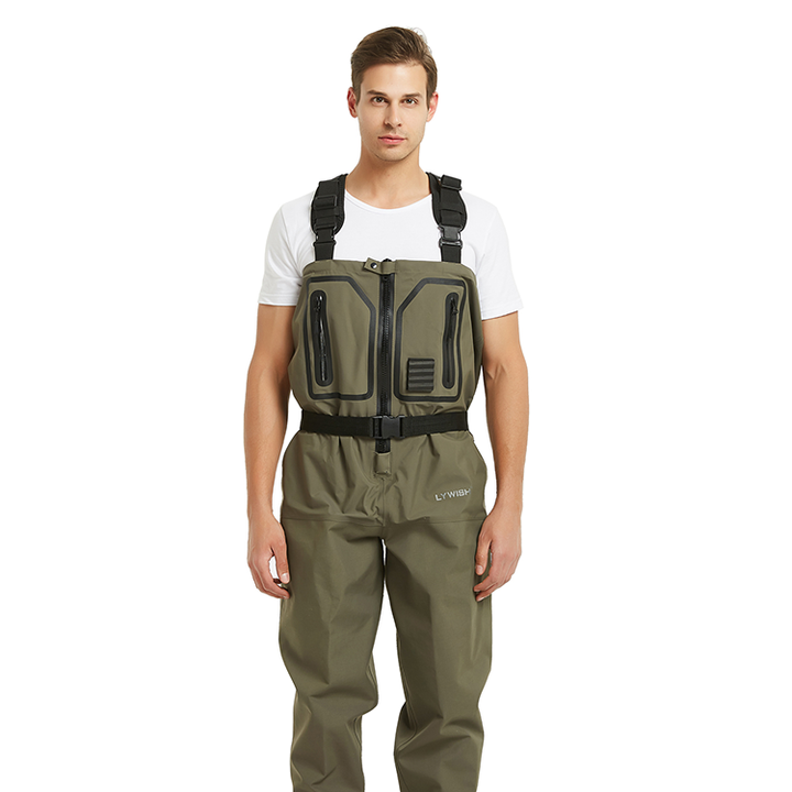 Drryfsh Zip-Front Breathable Chest Fishing Waders Zippered Stockingfoot