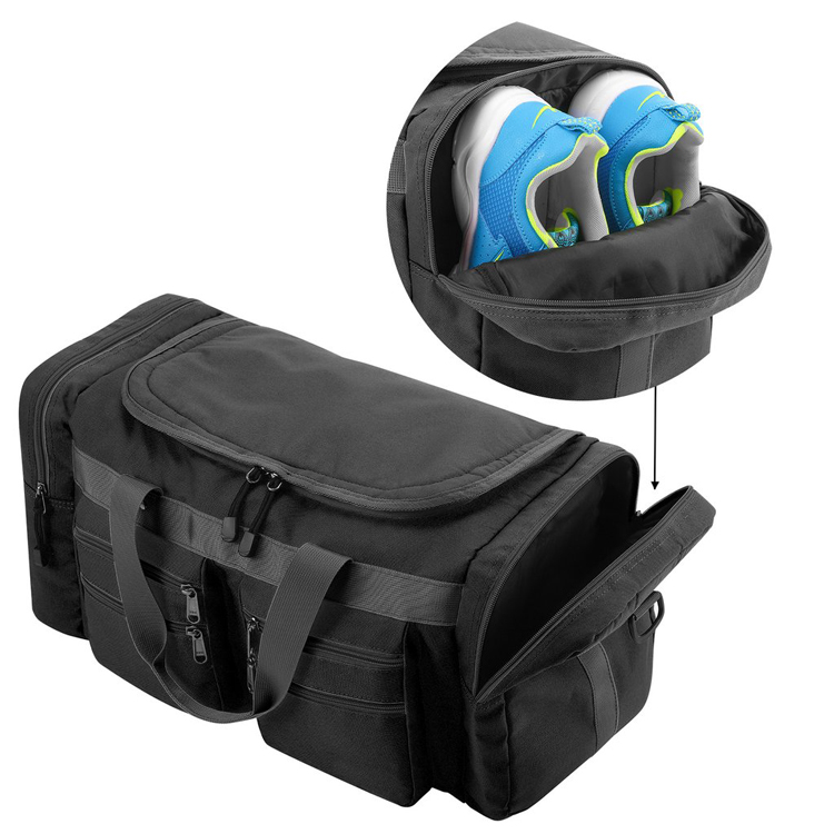 Borsone da viaggio nero da uomo con scomparto per scarpe