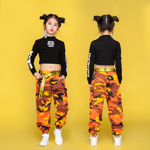 Jazz Dance Costumes For Girls Black Long Sleeve Tops Camouflage Pants Children Hip Hop Costume Kids Street Dance Clothing DN1741