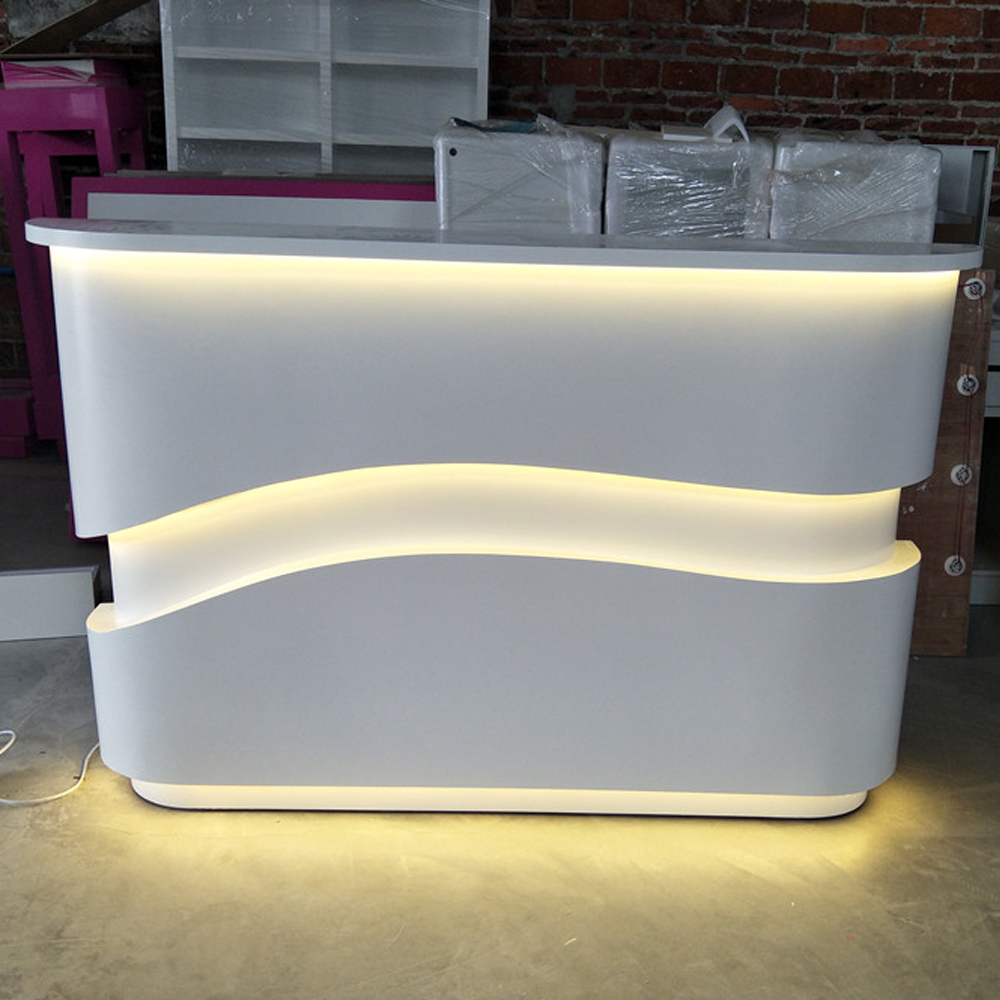Unique Design Led Light Solid Surface Beauty Salon Reception