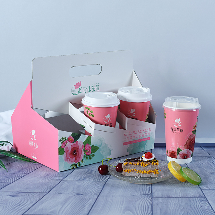 Custom Size Logo Disposable Printing Paper Cup Holder Tray for Coffee