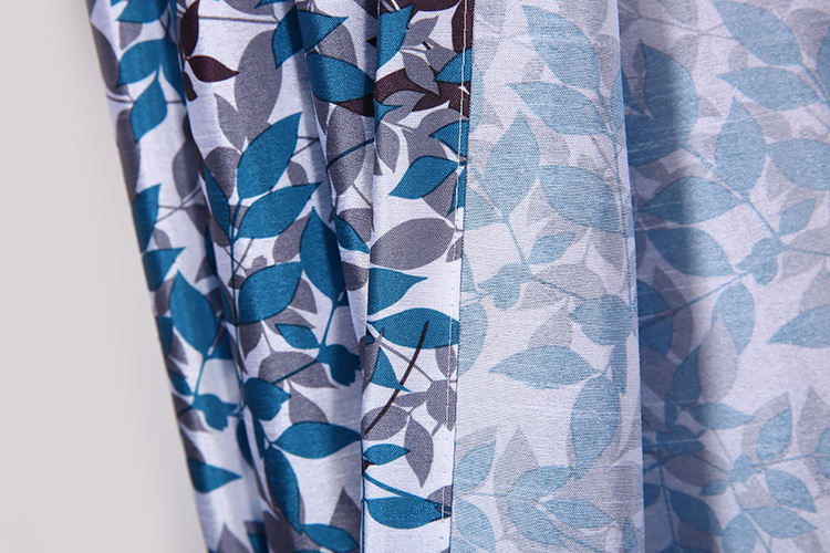 blue leaf printing faux silk ready made curtains grommet curtain for the living room