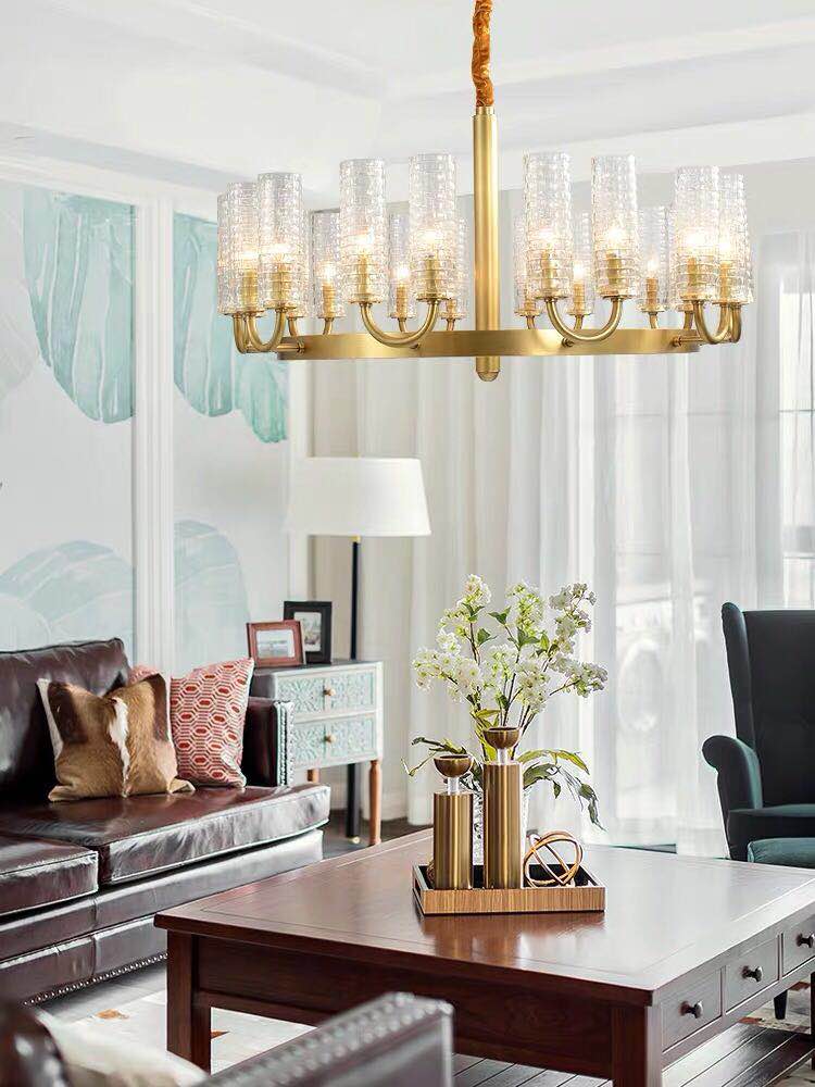 Satin Brass Chandelier with Frosted Glass Clear Shades Crystal chandelier lighting