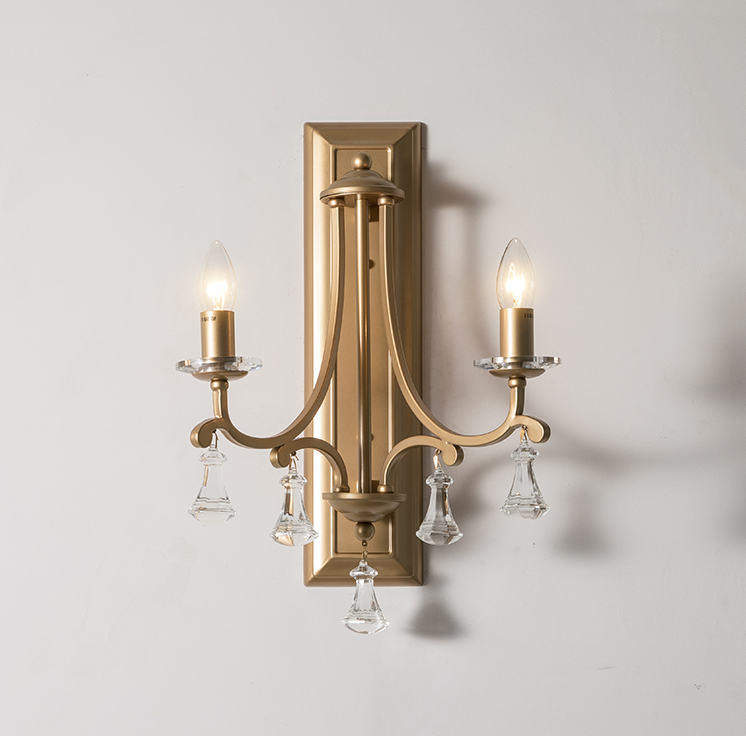 2 lights vintage wall lamp American vintage metal crystal  living room TV background wall lamp modern hotel bedroom bedside lamp