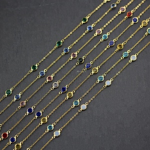 AM-YBH43 Jewelry Making Gold Plated Wire Wrapped Link Glass Beaded Rosary Chain Wholesale by Roll