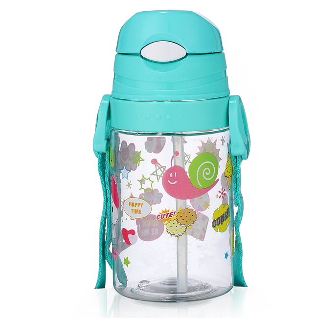 Best Quality Free Sample BPA Free Cartoon New Design Customized Logo Plastic Baby Drinking Water Bottle With Straw and Rope
