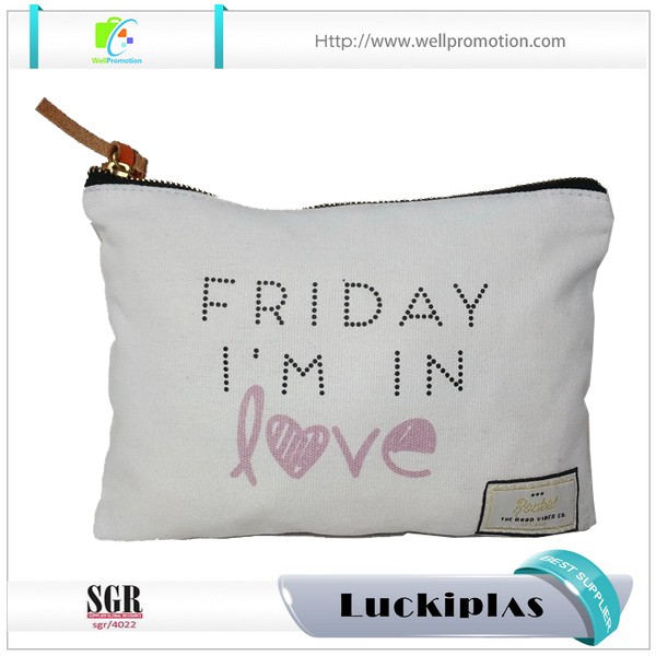 Bolsa de cosméticos de maquillaje de lona con impresión de sublimación personalizada con cremallera de metal