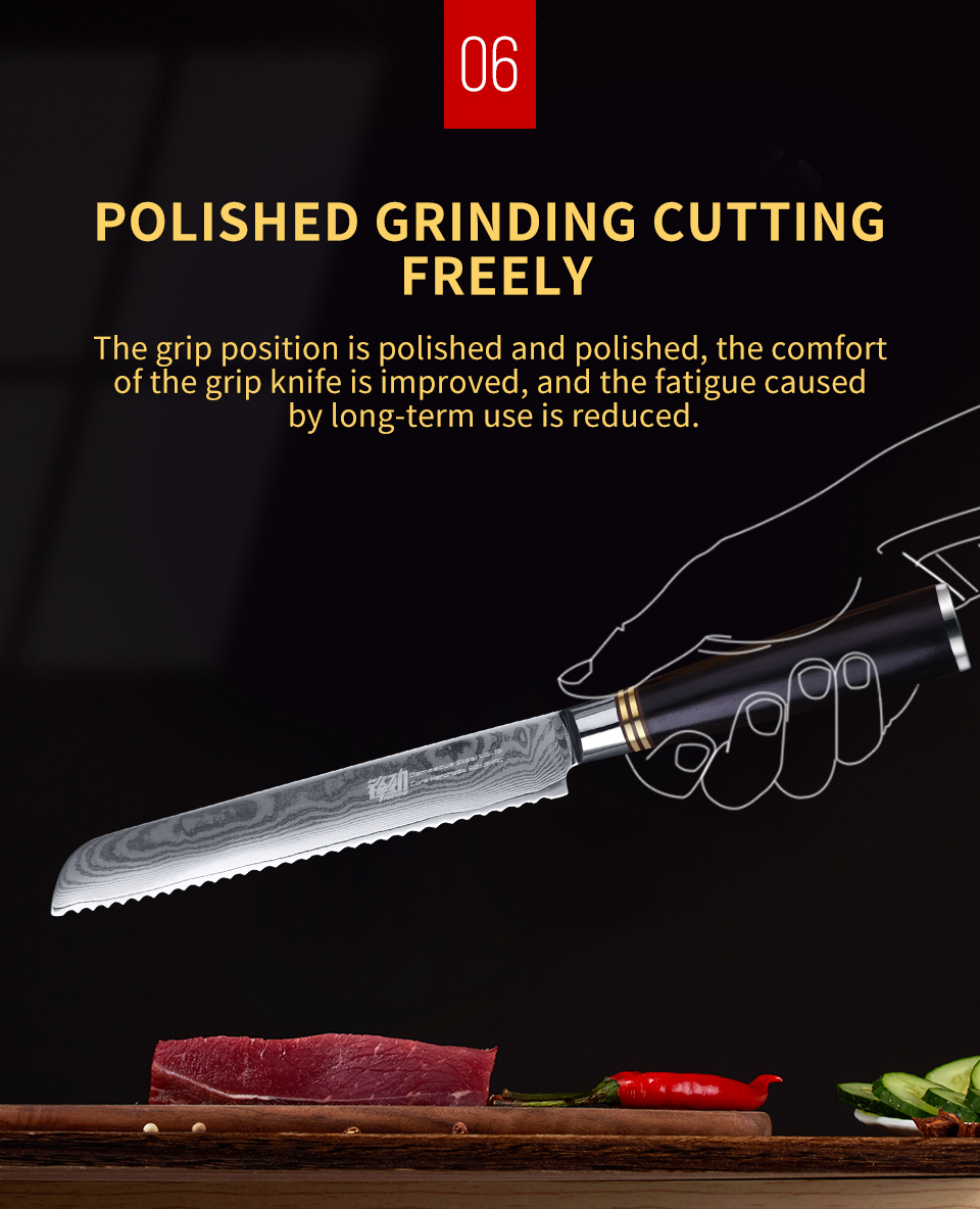 FINDKING 8 inch ebony wood handle 67 Layers 10Cr15CoMoc damascus steel knife kitchen knife bread knife