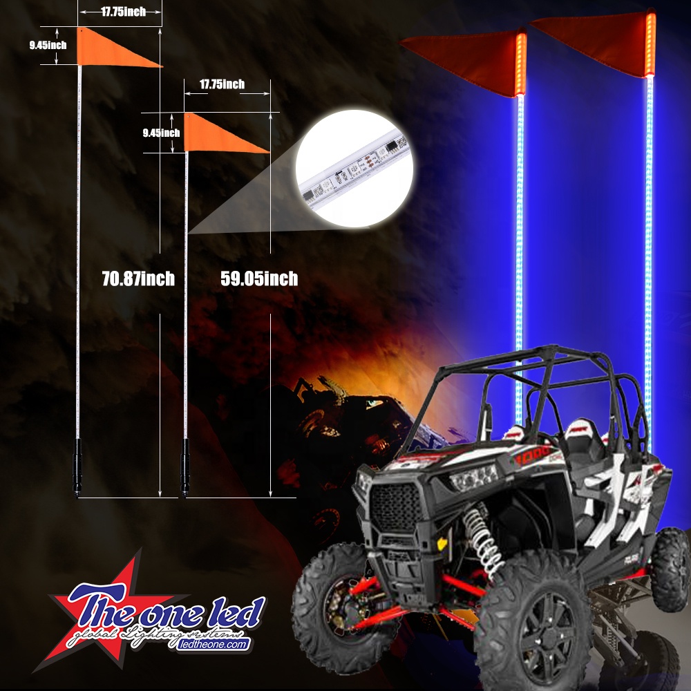 2FT Dancing LED Whip Lights w//Flag 360/° Twisted for Offroad Jeep Polaris RZR UTV ATV Sand Dune Buggy Quad Truck Boat