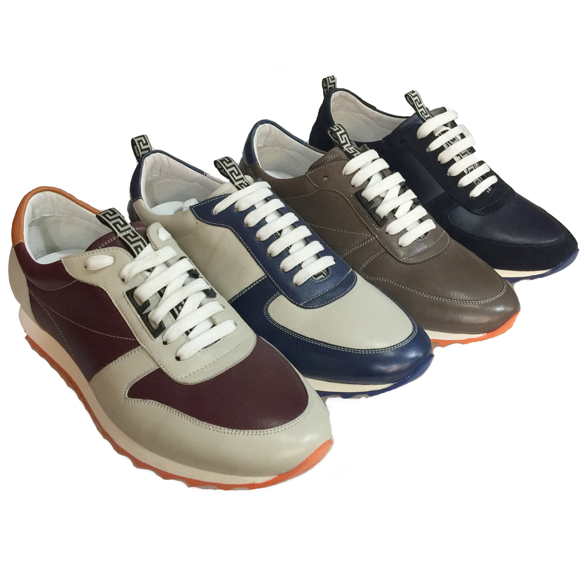 New Red Wine/Blue/Brown/Navy Blue Cow Genuine Leather Molding Pad Rubber Outsole For Men Travel Outdoor Sports Shoes