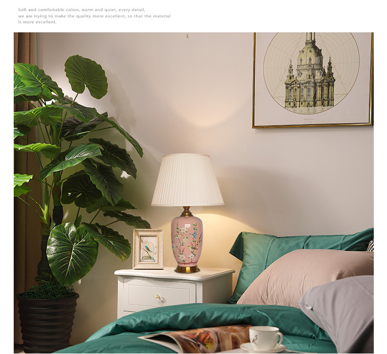 Ceramic table lamp with flower painting for decor in living room  porcelain lighting for bedside hotel from Jingdezhen wholesale