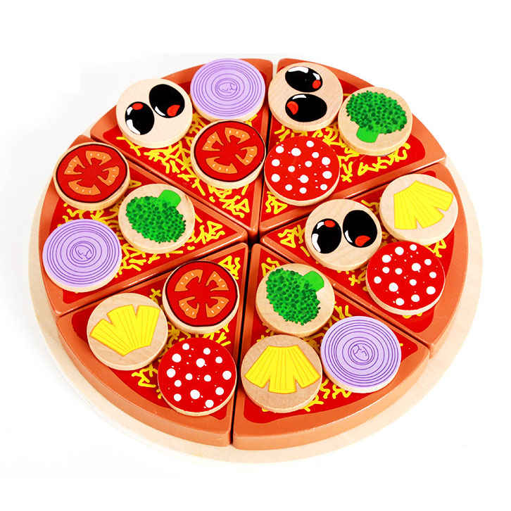 18 pc topping child kitchen play game wooden play food set pizza cutting toys