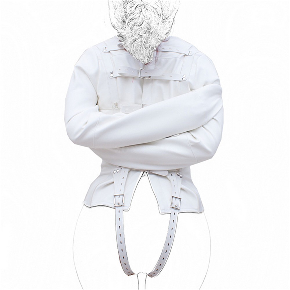 白色pu皮革严格束缚束缚紧身衣女手束缚服装bdsm成人游戏恋物癖直筒