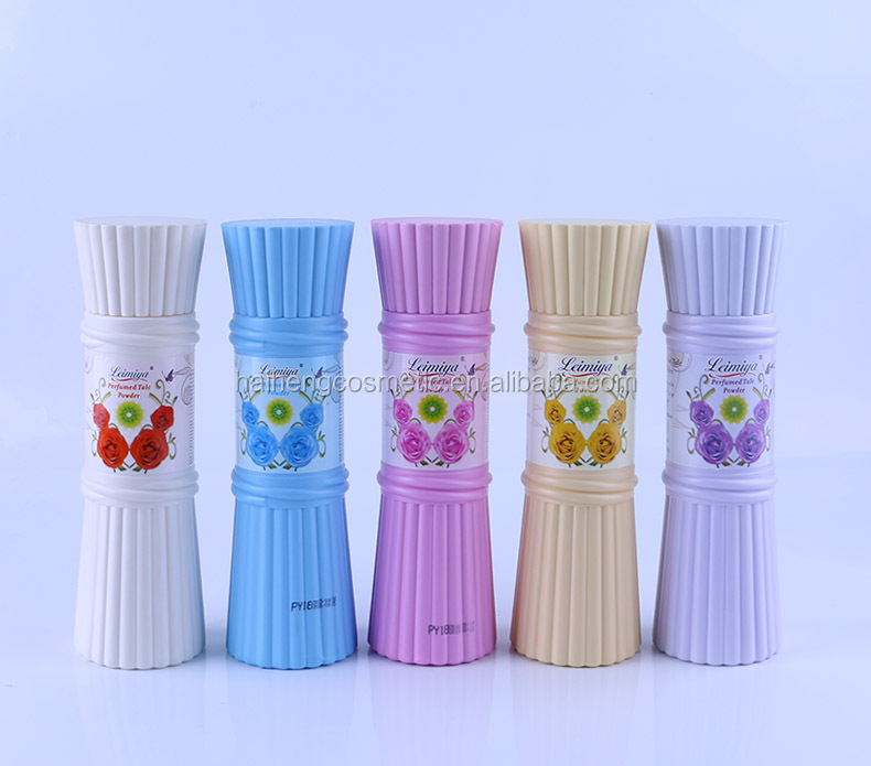 leimiya 250ml pink blue yellow white bottle Beautiful rose fragrance perfumed talcum powder