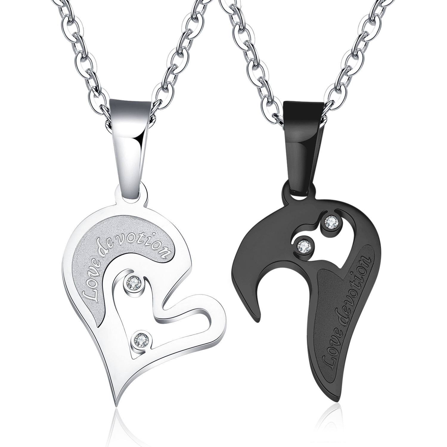 Athena Jewelry His & Hers Matching Titanium Couple Necklace Set - Korean Love Style In Gift Box