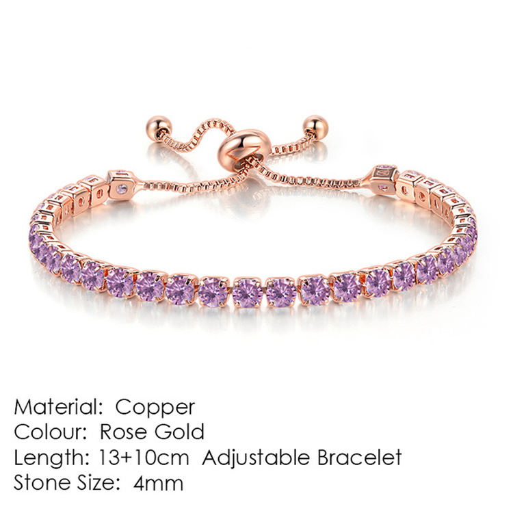 Fashion Jewelry 18k Rose/White Gold Chain Round Shape 4mm CZ Cubic Zirco<em></em>nia Diamond Adjustable Tennis Bracelets For Women H133-M