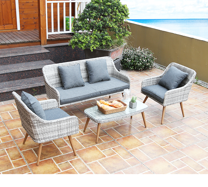 High quality outdoor rattan furniture wicker sofa set table chair bistro lawn conversation set for pool side balcony party relax