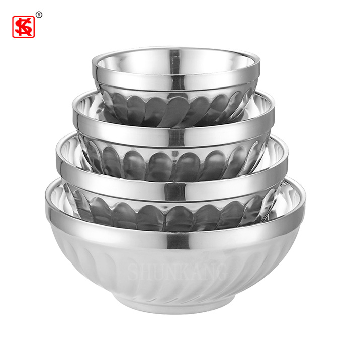 New design 201 stainless steel bowl double wall rice bowl dinnerware metal mixing bowl