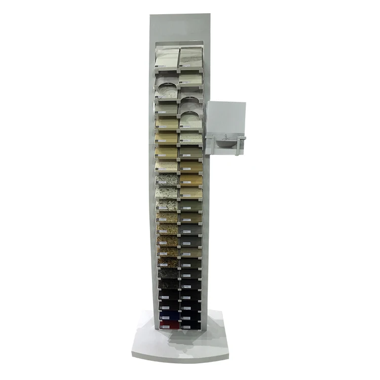 tsianfan latest design quartz stone tower display rack with plastic sample trays/showroom display stand SR017-3