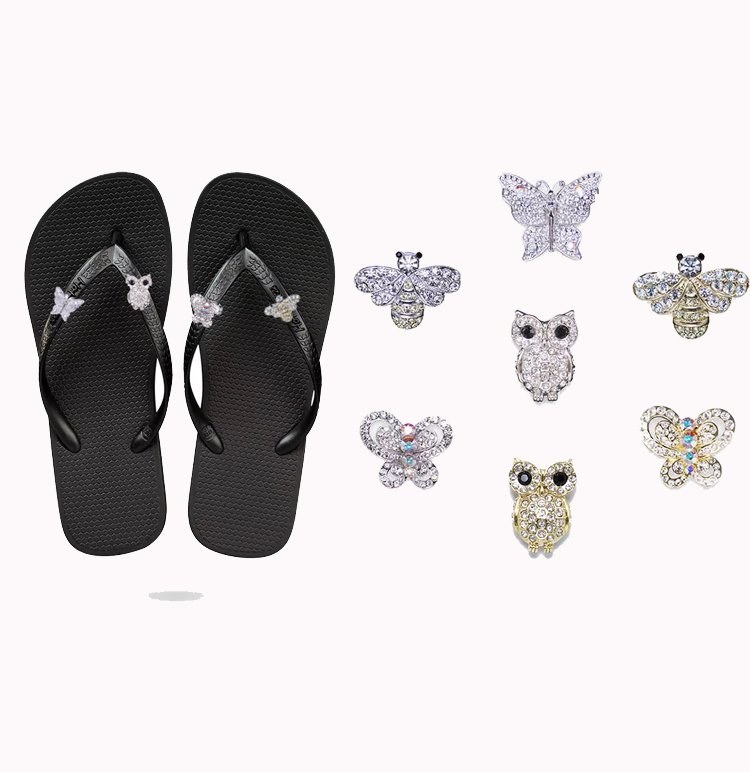 Оптовая продажа, шлепанцы со стразами в виде совы, подвески, бабочки, пчелы, аксессуары для обуви