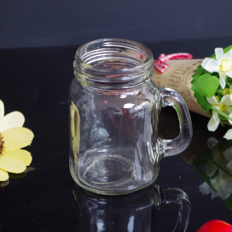 Haonai mini glass mason jar/lead free glass mason jar/small glass container with handle.