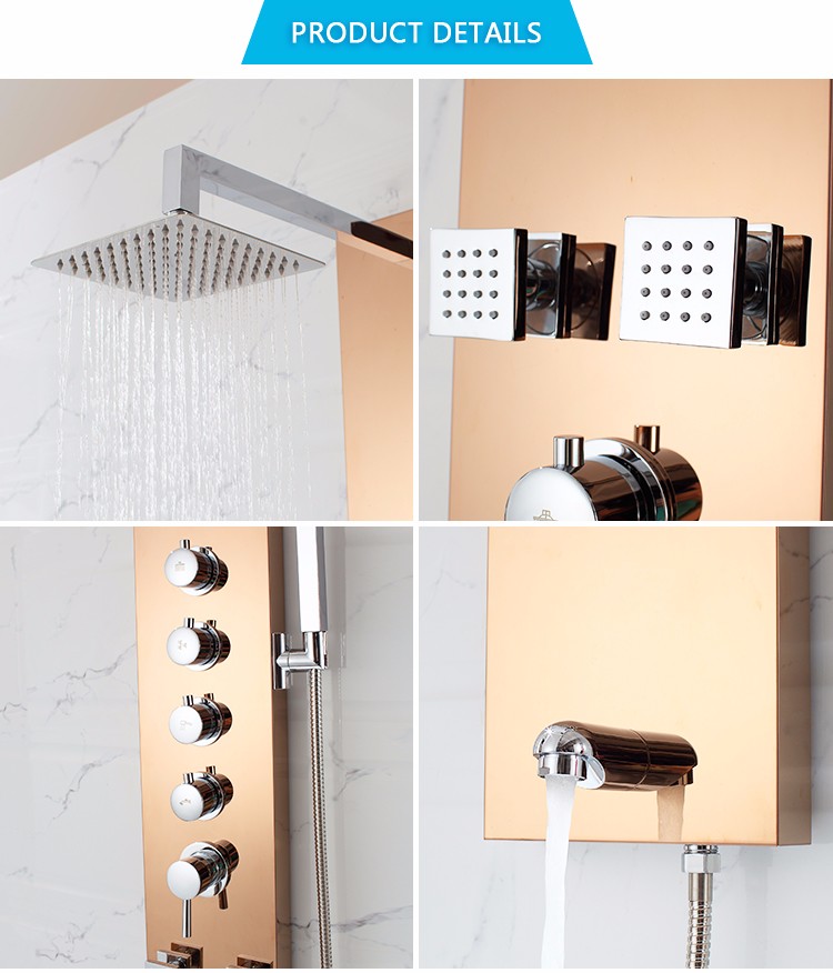 Foshan good quality 4 way diverter shower massage panel tower system in black mirror color