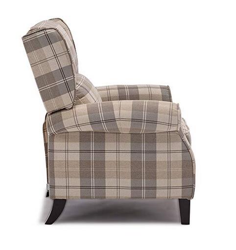 European Style Velvet Fabric Grid Pattern Wooden Legs Dining Design Adjustable Recliner Sofa Armchair