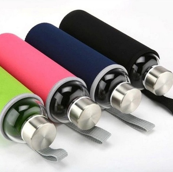 18oz Stainless Steel lid with Carrying Glass water Bottle