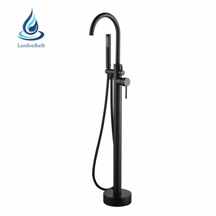 Contemporary matte black floorstanding bathtub mixer solid brass bathroom shower bath tub faucet set